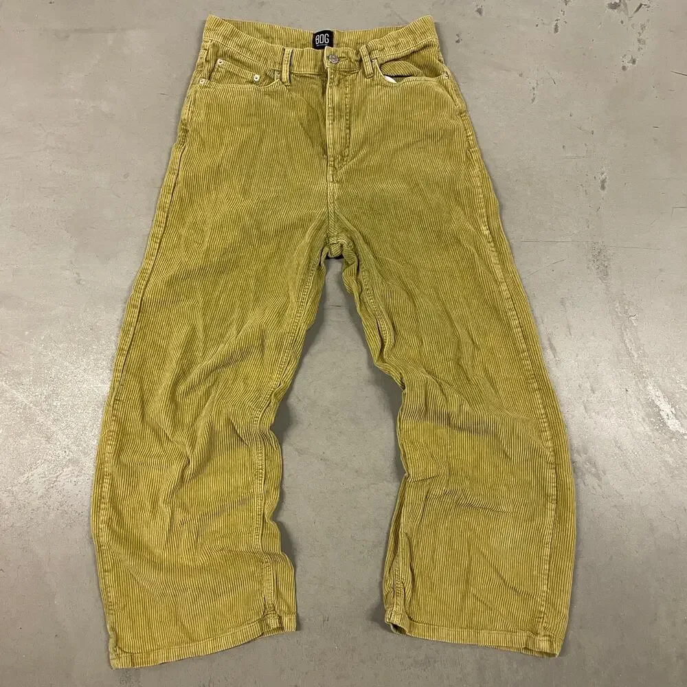 Y2K green corduroy baggy wide leg skater bdg urban outfitters jeans 29x27